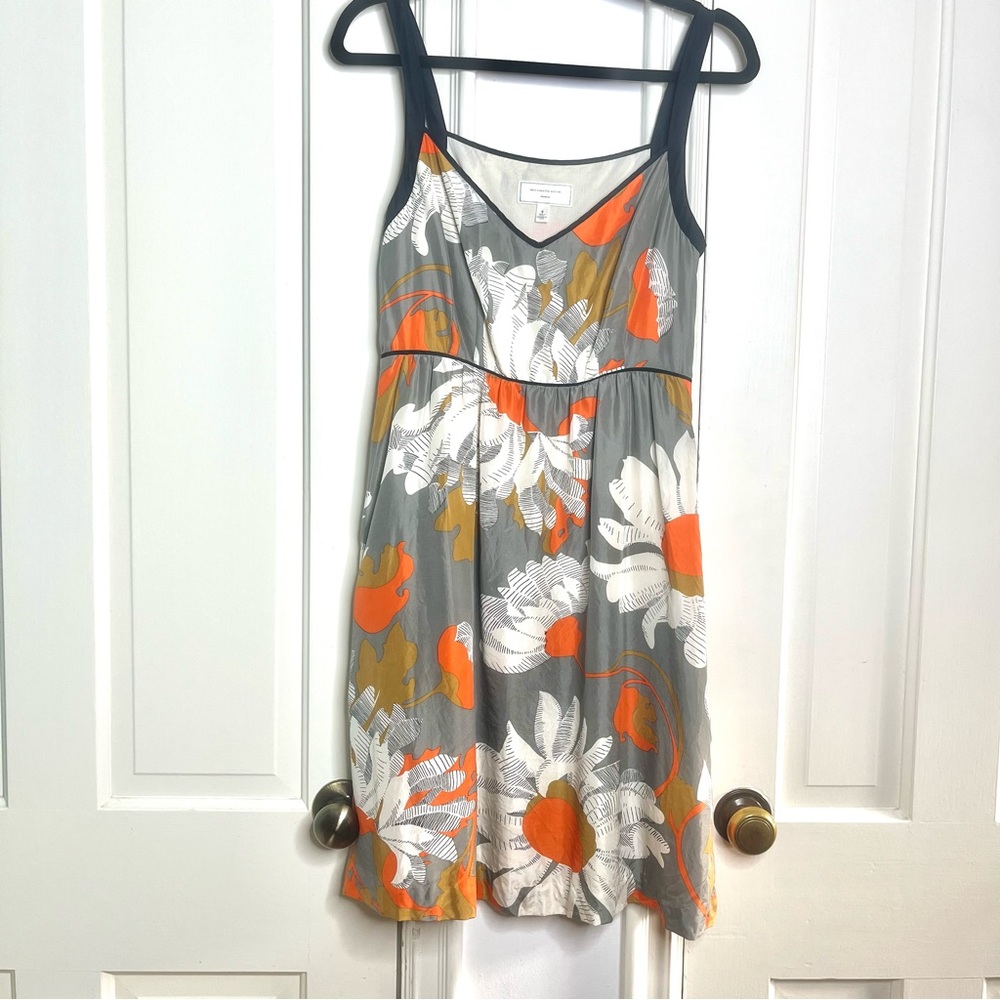 Moulinette Soeurs Dove Gray Floral Silk A Line Dress